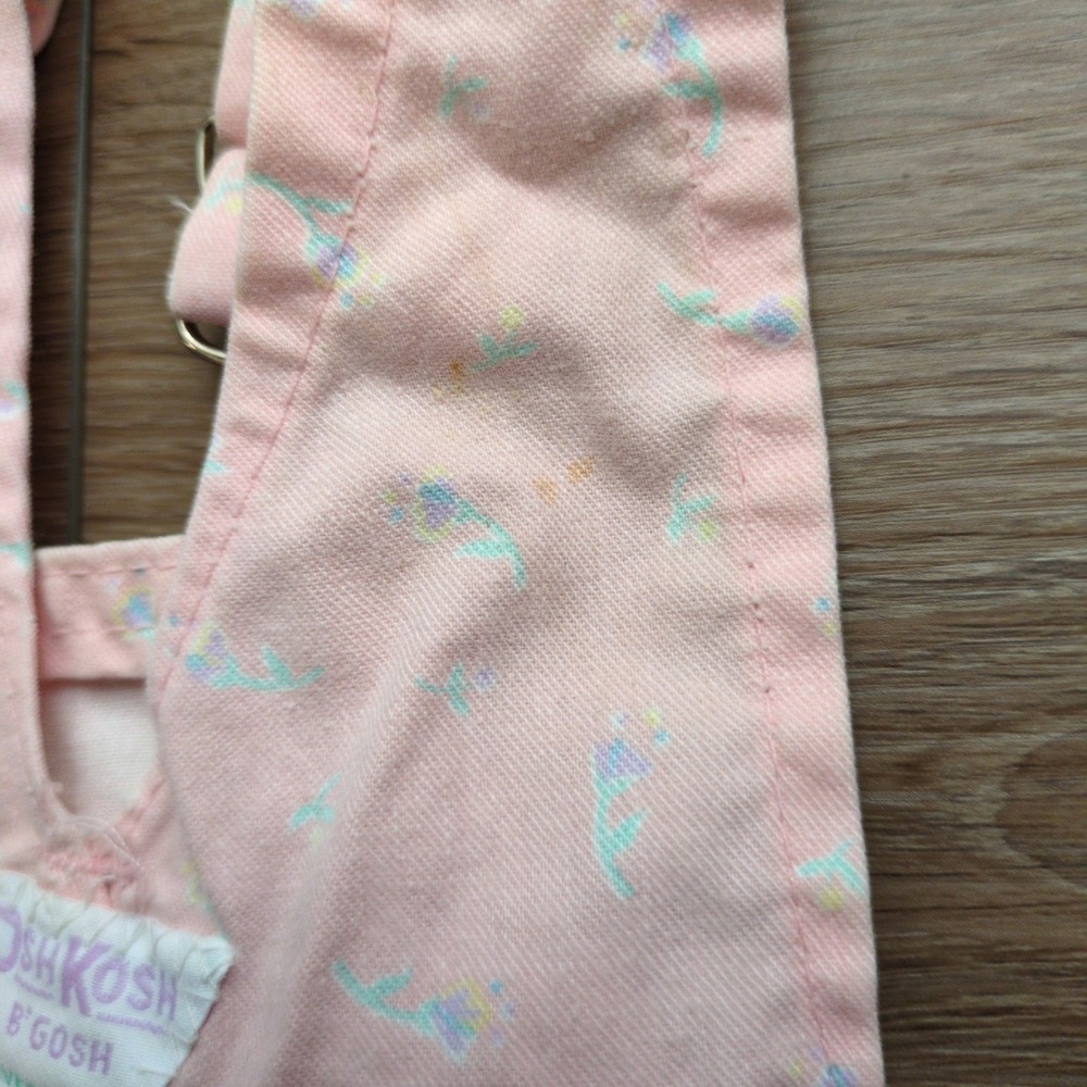 Vtg 80s OshKosh B'gosh Pink Floral Shortalls Vestbak Overalls Short USA Made 24M - Picture 8 of 11
